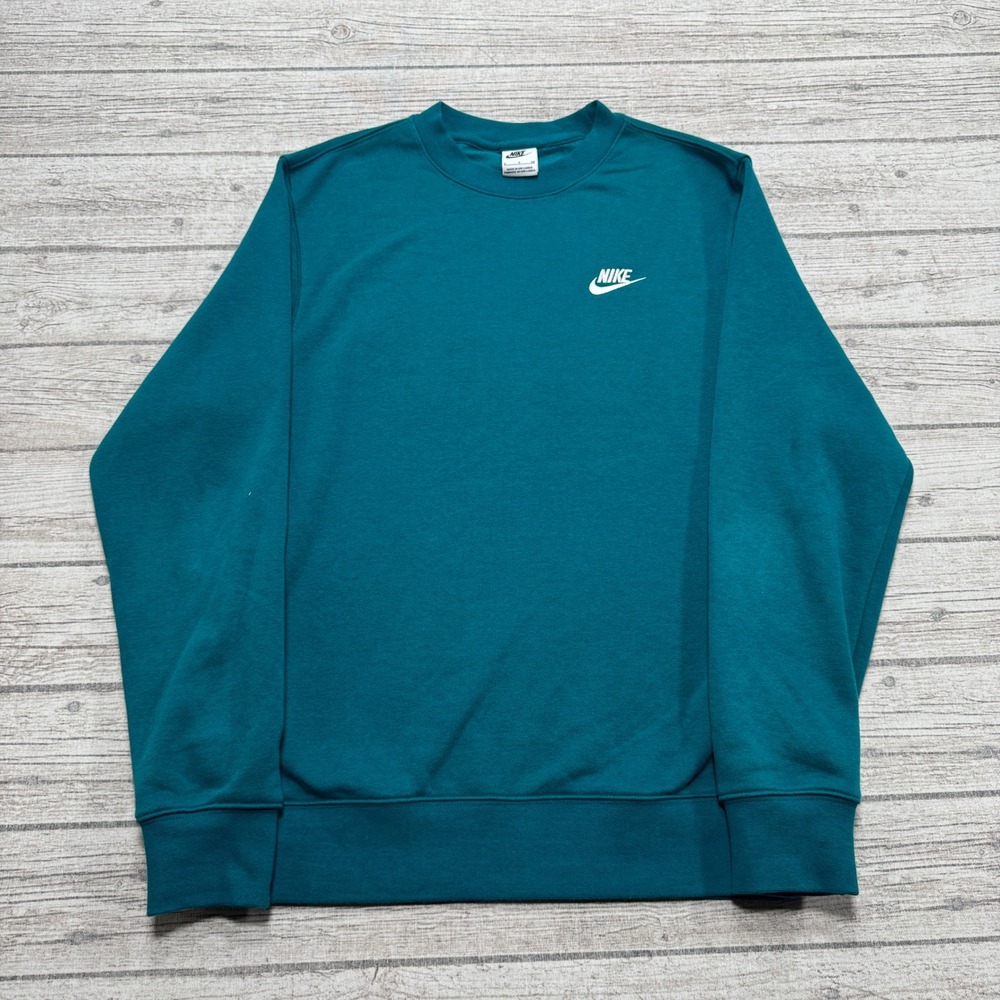 Nike Sweatshirt Men's Small Teal Blue Fleece Lined Crewneck Varsity Athletic Gym